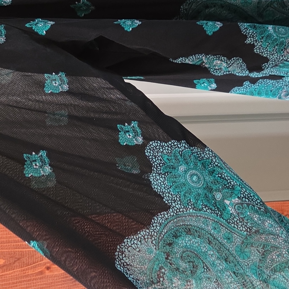 INC International Concepts Black and Teal Patterned Blouse - Picture 3 of 4